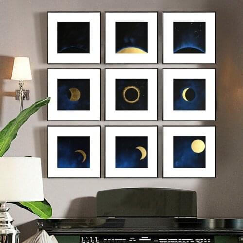 Abstract Landscape Starry Sky Moon Lunar Solar Eclipse Canvas Painting Wall Picture Print Poster Home Living Room Decoration