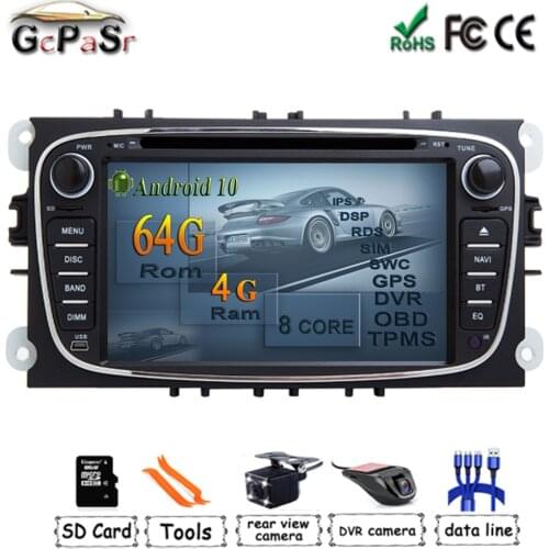 IPS screen Android 10 Car DVD Multimedia Player GPS for Ford Mondeo Focus S/C Max Galaxy Kuga with wifi BT Stereo Radio