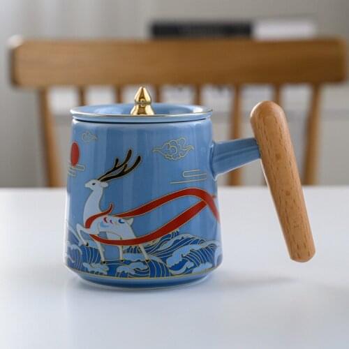 Free Shipping National Chinese Trendy Style Ceramic Cup Office Deer Creative Brewing Tea Cup Mug with Lid Household Water Cup