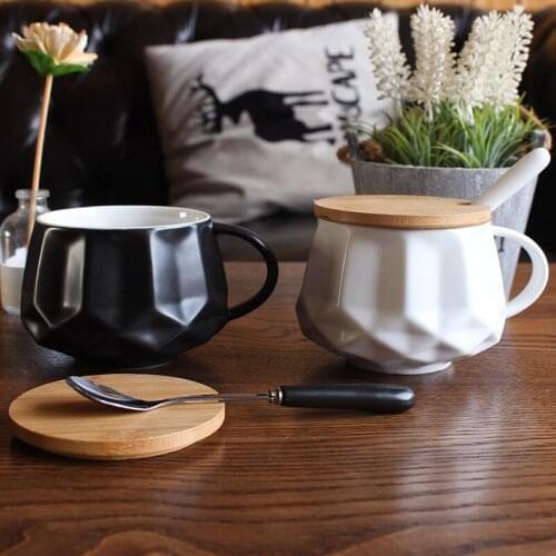 European coffee cup mug with cover spoon simple ceramic cup Coffee Mugs Milk Cups Creative Home Office Drinkware white/black mug