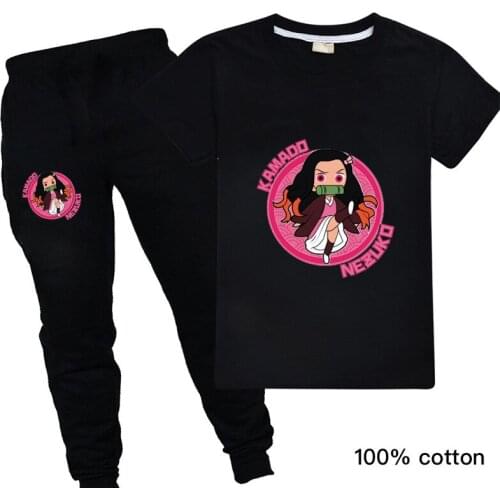 Kawaii Cute Kimetsu No Yaiba Girls Summer Clothes Set Outfits Boutique Baby Boy Demon Slayer Kids Clothing 2PCS Thanksgiving