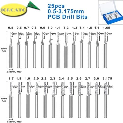 25Pcs End Mills CNC Router Bits 1/8 Inch Shank Metric Milling Bits Carbide Tungsten CNC Bits Cutter For Wood PCB Tool