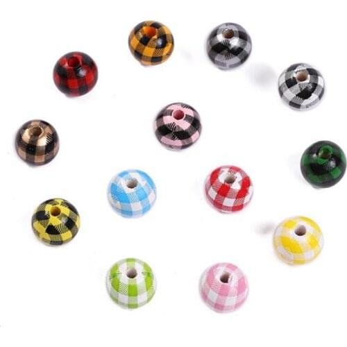 Fashion Big Hole Multi color Printing Loose DIY Wood Beads Cute 16MM Jewelry Accessory Bead 20 piece y15780