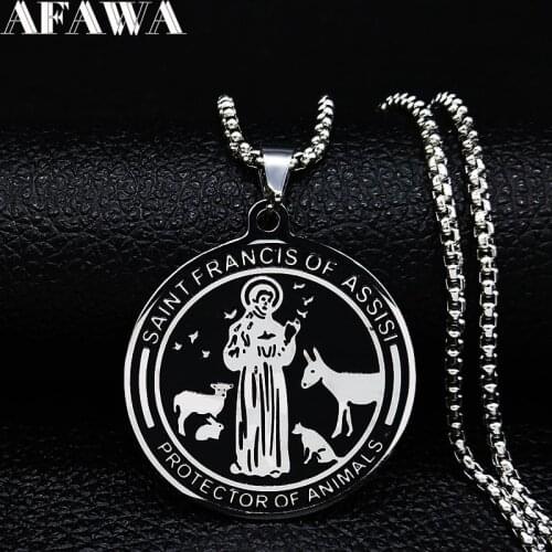 Fashion SAINT FRANCIS OF ASSISI PROTECTOR OF ANIMALS Black Enamel Stainless Steel Necklaces Pendants for Men/Women Jewelry N3246