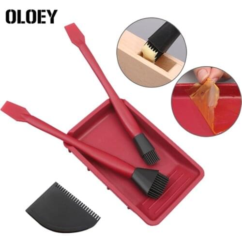 Wnew 4PCS Soft Silicone Woodworking Glue Tools Kit Wide Brush Narrow Brush Thin Blade Shovel Flat Scraper Glue Tray Wood Gluing