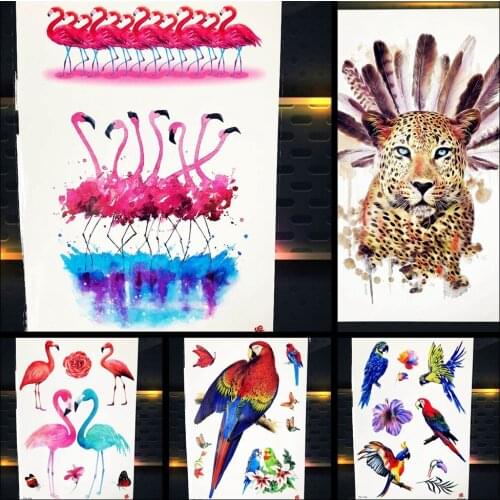 Colorful Indians Lion Tattoo Stickers Flamingos Temporary Girls Arm Tattoo Halloween Fake Flash Tatto Boys Feet Supplies Paste