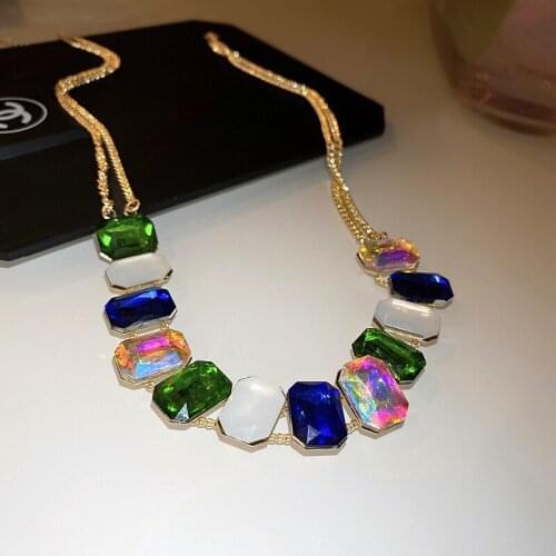 2021 New Vintage Luxury Colorful Crystal Choker Necklace for Women Korean Fashion Chain Clavicle Necklace Jewelry