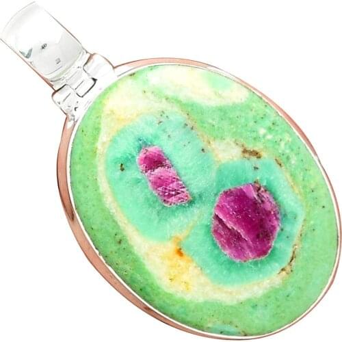 Nature RUBY IN FUCHSITE Pendant 925 Sterling Silver, 44 mm, MHBAP5375