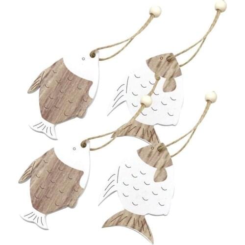 4PCS Graffiti Style Fish Shaped Hanging Pendants Ocean Theme Wooden Carving Crafts Decor For Key Chain Bag Wall Decor