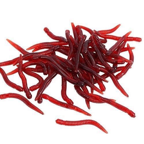 100pcs Lifelike Red Earthworm bait Worms Artificial Fishing Lure 35mm Soft Baits Silicone Shrimp Flavor Additive baits Tackle
