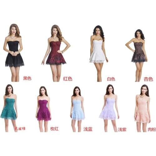 Drop Shipping Plus Size S-2XL Mini Corset Dress Size L Black Lace Trim Bandeau Wired Sides