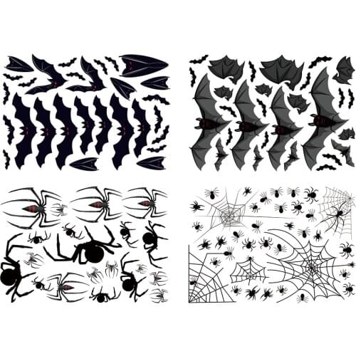 Realistic Fake Bat Scarecrow DIY Halloween PVC Bat Spider Web Wall Sticker Window Clings Decal Party Room Supply