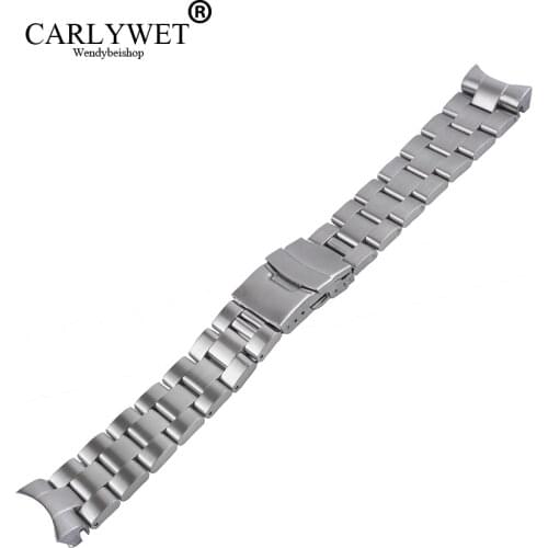 CARLYWET 22mm Sliver All Brush Stainless Steel Wrist Watch band Replacement Metal Watchband Bracelet Double Push Clasp For Seiko