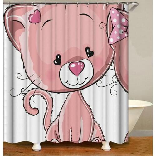 Animal Shower Curtain Pink Cute Love Bear Bath Accessories with 12 Hooks Waterproof Polyester Fabric Bathroom Decor