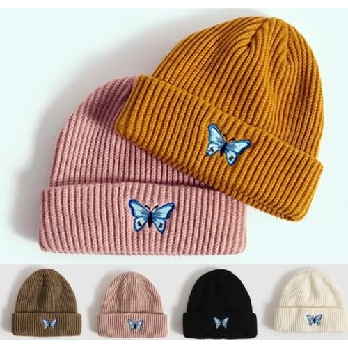 Autumn Winter Childrens Embroidery Butterfly Caps Woolen Beanies Hat Trendy Kids Gorros Caps Soft Cap Bonnet Boys Girls