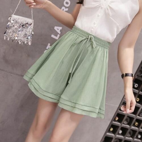 Chiffon Shorts Skirt Summer New Womens Solid Color Drawstring Wide Leg Shorts Loose Pleated Ruffled Shorts