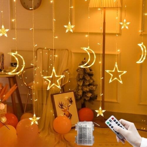 3.5M LED Star Moon Curtain Lights Christmas Garlands String Fairy Lights Outdoor For Home Wedding Holiday Party New Year Decors