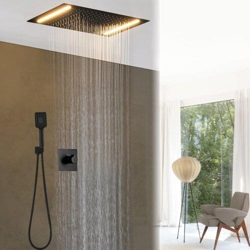 Led shower set recessed ceiling rain shower head hot and cold bathroom 2 ways shower set matte black surface finished