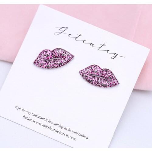 SWOUR New Fashion Jewelry S925 Silver Needle Australia Zirconia Red Lips Design Stud Earrings Femme Top Quality S630