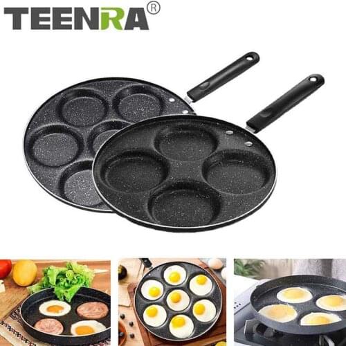 TEENRA Four-hole Frying Pot Thickened Omelet Pan Non-stick Egg Pancake Steak Pan Cooking Egg Ham Pans Breakfast Maker