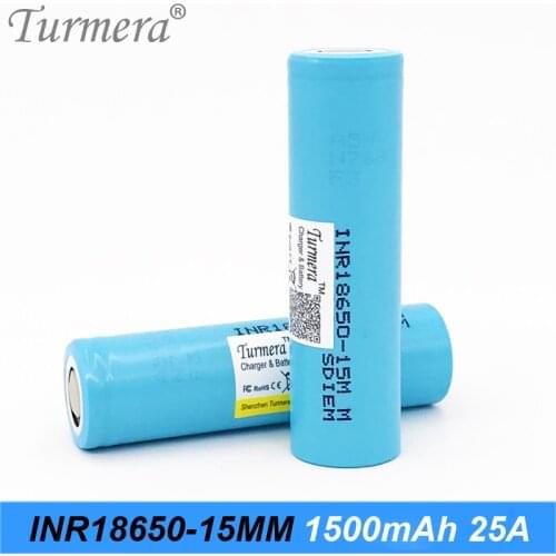 Turmera 18650 1500mAh 25A INR18650-15MM Battery for 12V 16.8V 18V 21V 24V 25V Screwdriver Drill Batteries and Vacuum Cleaner Use