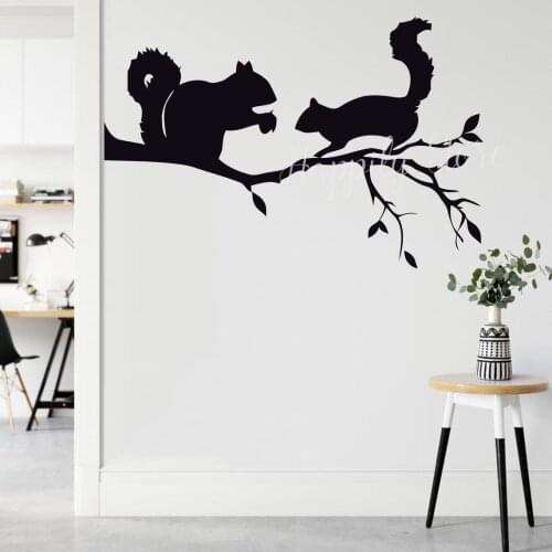 Tree Branch Vinyl Stickers Squirrels on Tree Wall Art Stickers Animals Kids Room Decor Nursery Murals Lovely Decoration P504