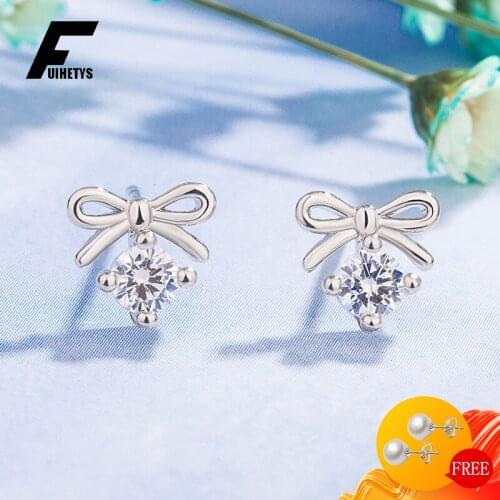 BaliJelry Trendy Earrings Silver 925 Jewelry Accessory Bowknot Shape Zircon Gemstone Stud Earring for Women Wedding Engagement