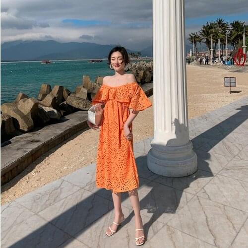 2021 New Fashion Summer Lace Hollow Out Dress Women Sexy Off Shoulder Short Sleeve Holiday Dresses Vestido