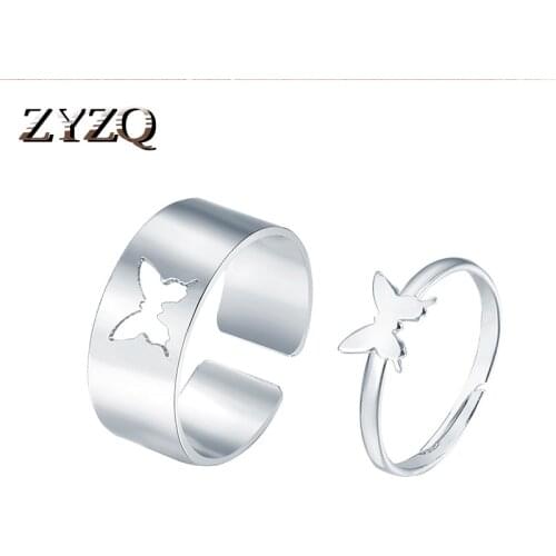 ZYZQ 2 Pcs Fashion Butterfly Opening Ring Wedding Rings For Women Metal Engagement Romantic Jewelry Accessories Gifts