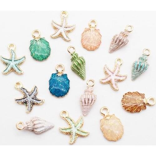 10pcs Ocea Enamel Sea Starfish Shell Conch Hippocampus Charms Colorful Oil Drop Pendant For DIY Jewelry Accessories
