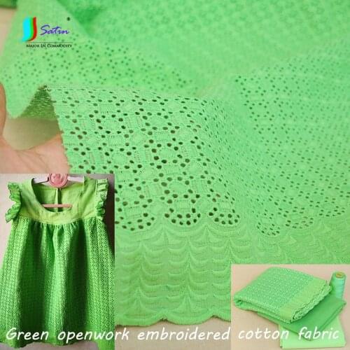 100% Cotton Green Soft Comfortable Openwork Lace Embroidery Fabric Handmade DIY Baby Clothing Skirt Accessories Fabrics A0452F