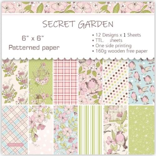 KLJUYP 12 Sheets Secret Garden Scrapbooking Pads Paper Origami Art Background Paper Card Making DIY Scrapbook Paper Craft