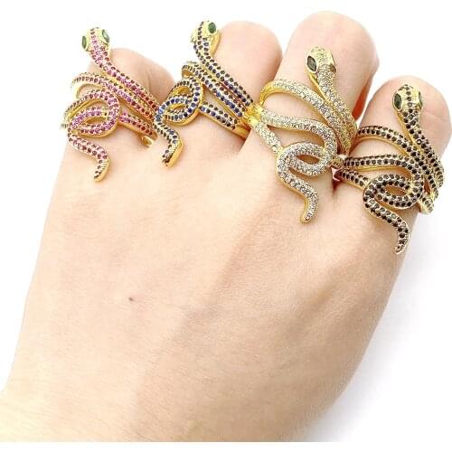 5pcs/lot Fashion Personality Cubic Zirconia Gold Color Snake Ring For Women