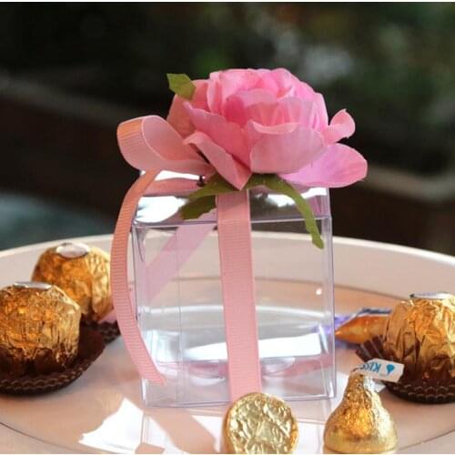 600pcs PVC Favour Boxes Wedding Birthday Party Candy Macaron Cake Engage Flower Ribbon Square Gift Box festive supplies SN1831