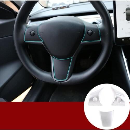 Car Interior Accessories For Tesla Model 3 2017-2019 ABS Red/Silver/Carbon Fiber plastic Wheel Button Frame Trim Car Accessories