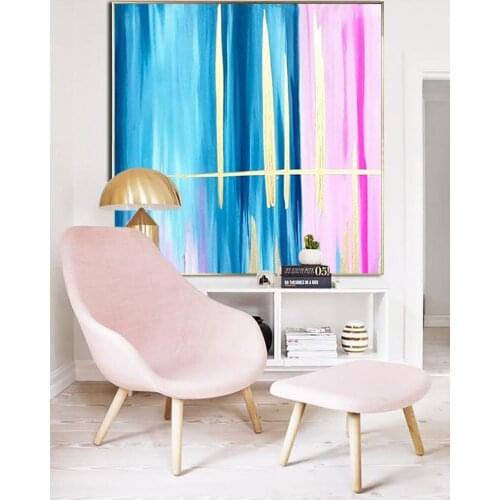 Large Blue Pink Abstract Painting Acrylic Painting Canvas Art Gold Painting On Canvas Handmade Original Art For Girls Room Decor