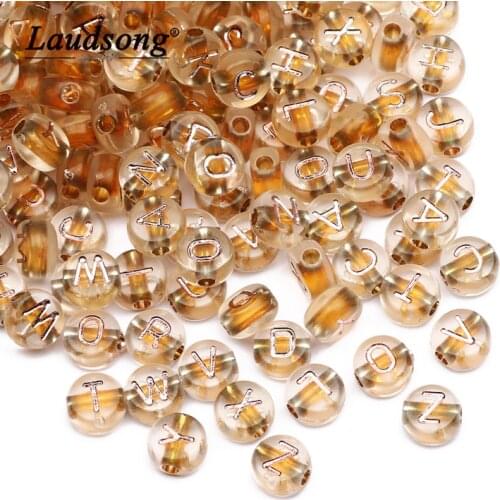 Transparent Brown Random Silver Letter Acrylic Beads Round Alphabet Beads For Jewelry Making DIY Handmade Bracelet Accessories