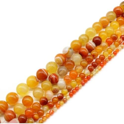 Natural Orange Stripes Agates Stone Beads For Jewelry Making DIY Bracelet Necklace 4/6/8/10/12 /14 mm Strand 15'' Wholesale