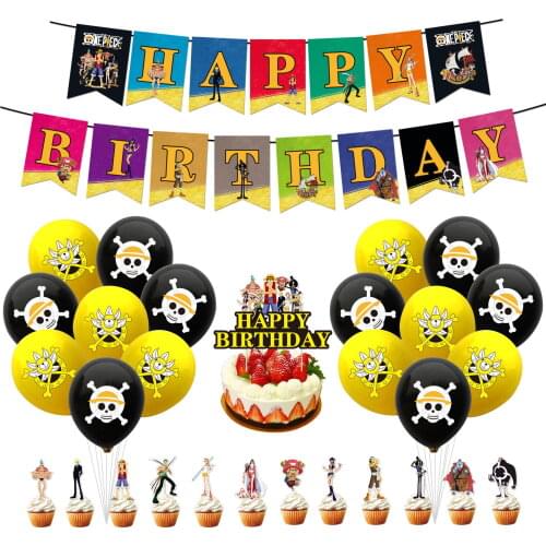 One Piece One Piece Childrens Happy Birthday Pull Flag Cake Flag Balloon Set Birthday Decoration Gold Party Decorations balloon