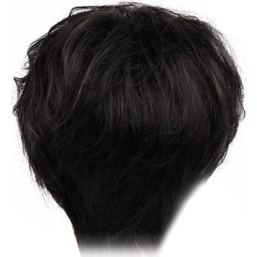 Human Hair Mens Black Toupee Pixie Cut Hair Hairpiece Full Wigs Safe