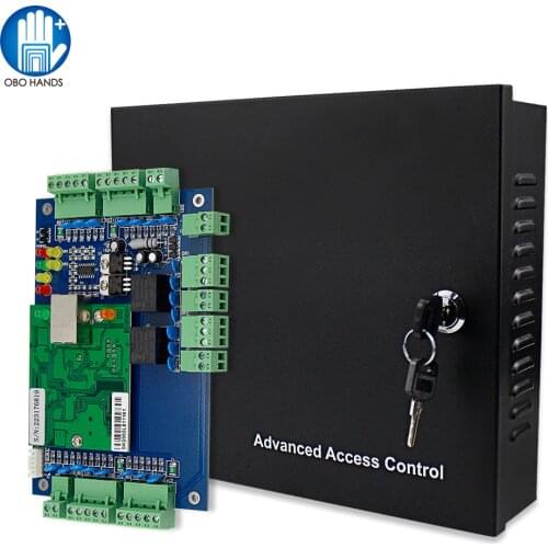 Four Doors Network TCP/IP Wiegand Access Control Board Panel with Software RFID Entry System DC12V Power Supply Box for 1/2 Door