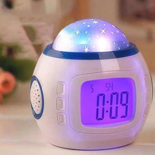 7 LED Colorful Digital Alarm Clock Sky Star Night Light Projector Lamp Wtih Music Calendar For Baby Room Decoration