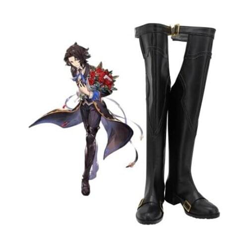 Granblue Fantasy Lancelot Cosplay Boots Shoes Black Leather Men Shoes Costume Customized Accessories Halloween Party Shoes