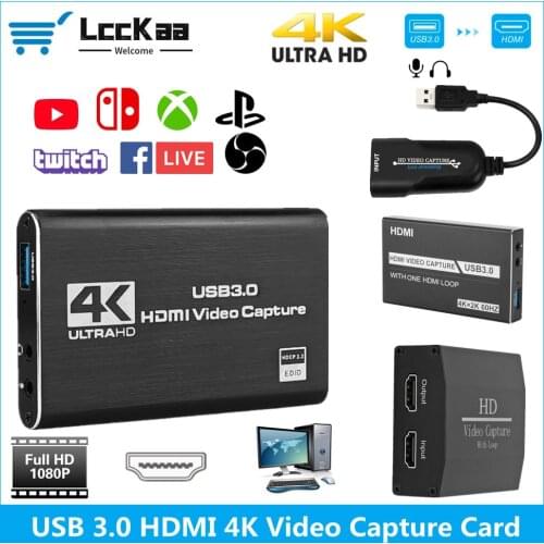 4K Video Capture Card USB 3.0 USB2.0 HDMI-compatible Grabber Recorder for PS4 Game DVD Camcorder Camera Recording Live Streaming