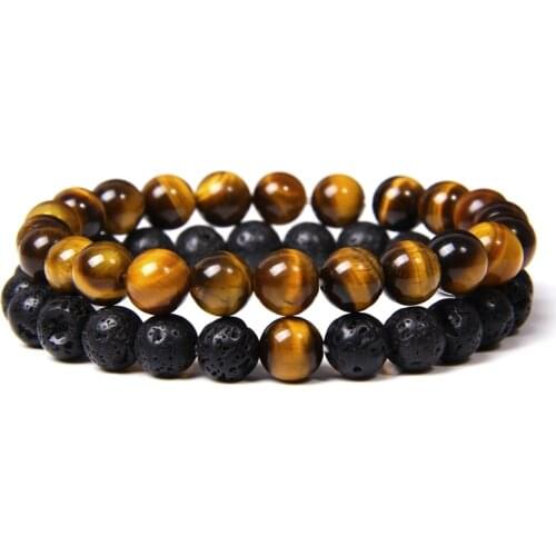 Classic Natural Stone Lava Bracelet Set For Women Men Couple Best Friend Yoga Energy Balance Healing Reiki Meditation Bracelet