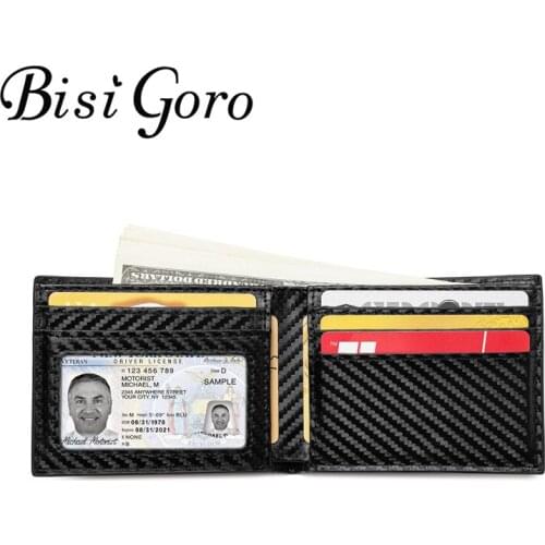 BISI GORO Carbon Fiber Pattern Smart Wallet RFID Money Bag Slim Wallet For Men Purse Carteira High Quality Credit Card Holder