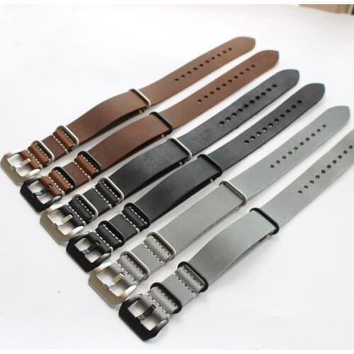 Retro NATO Crazy Horse Leather Strap 20 22 24 26, G10 European Style Leather Strap, Black Brown Gray Watchband For PAM Strap