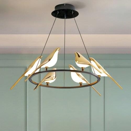 Nordic Style Creative Bird Shape Chandelier Alloy Acrylic Bedroom Bedside Living Room Corridor Adjustable Angle Decorative Light