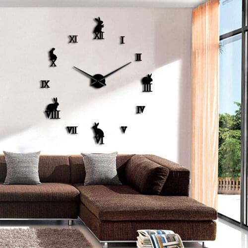 Creative Wall Art Decor Clock Sticker Watches Rabbit With Roman Numerals DIY Large Big 3D Wall Clock Luxury Wall Clocks