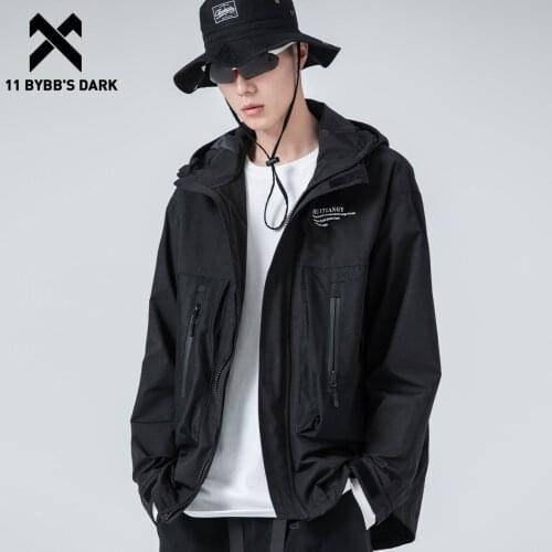11 BYBBS DARK Patchwork Pockets Zipper Jackets Outwear Streetwear Men Autumn Loose Cargo Jacket Techwear Hooded Jacket Coat